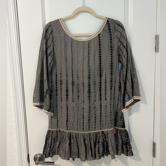 ZLEurope Shibari Tunic Dress Gray Black Tie Dye Coral Tassel Boho Cover Up Small - Picture 15 of 15